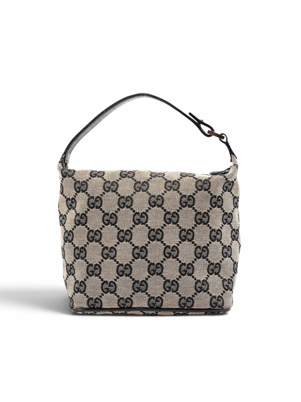 Vintage Gucci GG Canvas Pochette Mini Bag Vanity / Black Leather